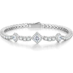 Birthstone 4mm Sterling Silver Tennis Square Gemstone Bracelet - 04-Zircon